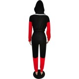 Contrast Color Long Sleeve Zipped Hoodie Tracksuit