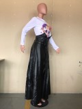 Winter High Waist Leather Maxi Skirt with Belt
