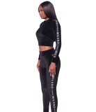 Autumn Sexy Two Piece Matching Black Bodycon Crop Top and Pants Set