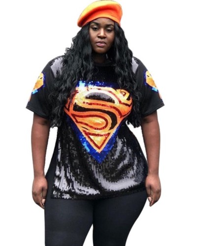 Plus-size overhemd met korte mouwen en pailletten aan de zijkant