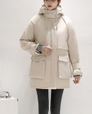 Winter Solid Color Drawstrings Hoodie Long Coat