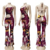 Summer Party Sexy Backless Colorful Halter Jumpsuit
