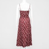 Summer Romantic Vintage Straps Floral Red Midi Dress