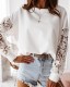 Autumn Screw Neck White Shirt with Hollow Out Sleeves