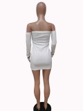 Autumn Party White Strapless Mini Dress with Sleeves