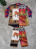 Autumn African Colorful Print Blouse and Shorts Set