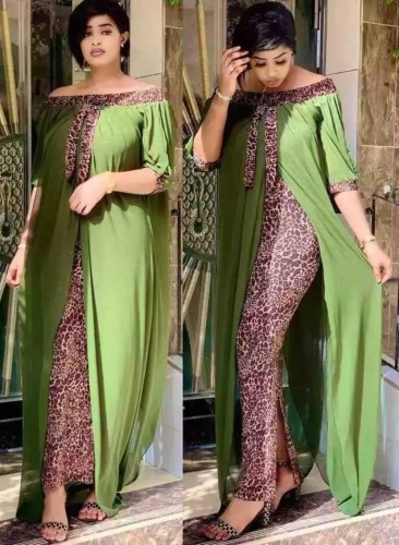 African Off Shoulder Patchwork Chiffon Long Gown