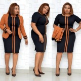 Plus Size Spring Short Sleeve African Mother of the Bride Midi Dress with Matching Orange Jacket