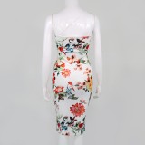 Summer Romantic Vintage Straps Floral Midi Dress