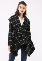 Winter omgeslagen kraag gewikkeld onregelmatige geruite jas met riem
