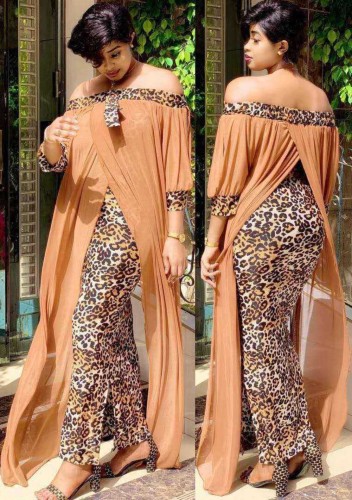 Afrika Kapalı Omuz Patchwork Şifon Uzun Elbise