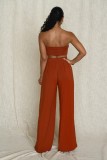 Summer Sexy Plain Knotted Bandeau Top and Wide Legges Pants Set