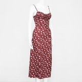 Summer Romantic Vintage Straps Floral Red Midi Dress