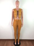 Party Sexy Two Piece Matching Lace Up Crop Top and Pants Set