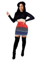 Sonbahar Renkli Seksi Uzun Kollu Örme Bodycon Elbise