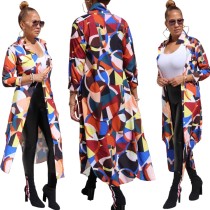 Cappotto lungo con stampa geometrica colorata autunno Africa