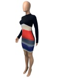 Autumn Colorful Sexy Long Sleeve Knitted Bodycon Dress