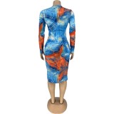 Autumn Africa Tie Dye Midi Dress with Full Sleeves