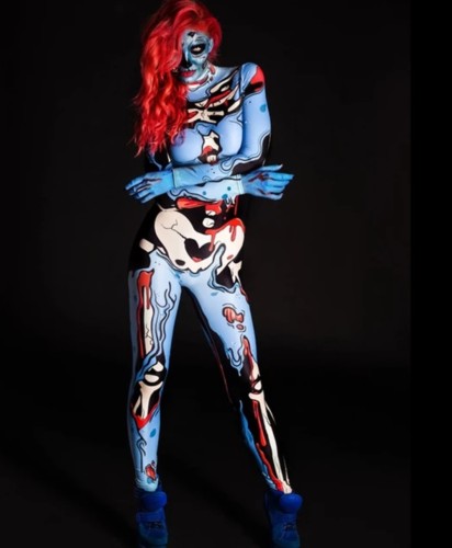 Halloween Carvinal Skull Print Bodycon-jumpsuit met lange mouwen
