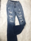Blue Gradient High Waist Ripped Jeans