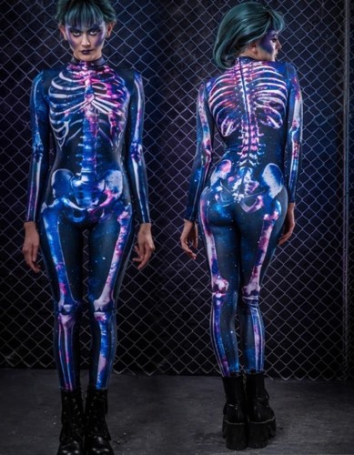 Halloween Carvinal Skull Print Long Sleeve Bodycon Jumpsuit