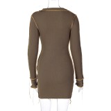 Autumn Knitted Mini Dress with Contrast Trims