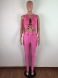 Party Sexy Two Piece Matching Lace Up Crop Top and Pants Set