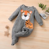 Baby Boy Autumn Print Grey Rompers with Matching Hat