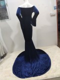 Pregenant Full Sleeve Velvet Strapless Mermaid Evening Dress