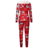 Christmas Print Zip Up Hoodie Onesie Pajama