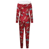 Christmas Print Zip Up Hoodie Onesie Pajama