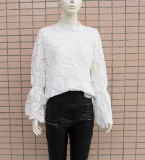Autumn Black Lace Shirt with Hollow Out Sleeves
