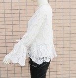 Autumn Black Lace Shirt with Hollow Out Sleeves