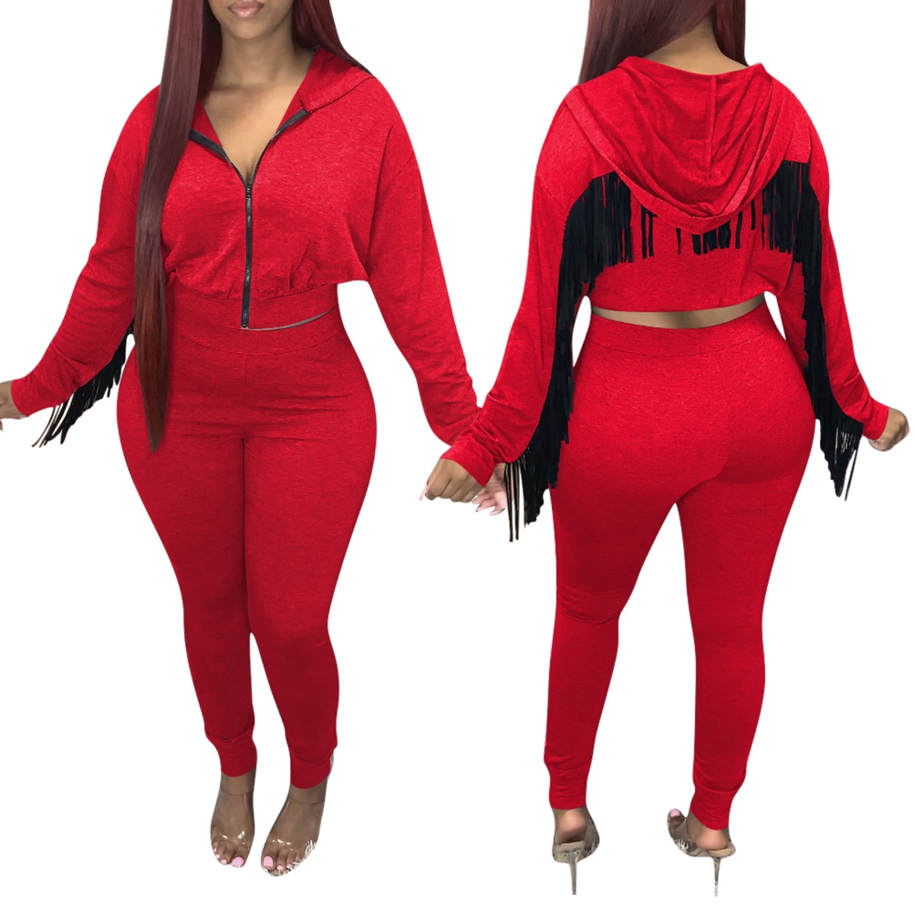 Wholesale Autumn Crop Top And Pants Blank Fringe Hoodie Tracksuit Global Lover