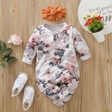 Baby Girl Autumn Floral Rompers with Headband