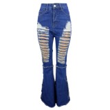 Sexy Blue Bell Bottom Ripped Jeans