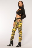 Spring High Waist Camou Cargo Pants with Belt