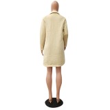Autumn African Solid Plain Pocketed Long Coat
