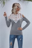 Autumn Lace Upper O-Neck Cut Out Sexy Shirt
