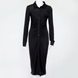 Autumn Black Elegant Button Up Long Dress
