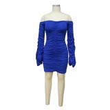 Autumn Party Sexy Strapless Ruched Mini Dress with Wide Sleeves