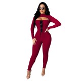 Autumn Party Sexy Lace Up Cut Out Bodycon Jumpsuit