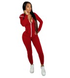 Autumn Solid Plain Fitted Hoodie Tracksuit