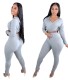 Autumn Solid Plain Tight Hoodie Crop Top and High Waist Pants Set