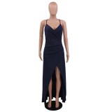 Summer Royal Blue Straps Wrapped Evening Dress