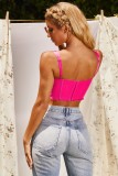 Summer Sexy Push Up Straps Crop Top with Ruffle Trims