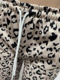 Autumn Leopard Print Drawstrings Track Pants