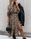 Autumn Elegant Leopard Print Slit Long Casual Dress