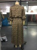 Autumn Elegant Leopard Print Slit Long Casual Dress