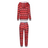Christmas Women Print Hooded Two Piece Pajama